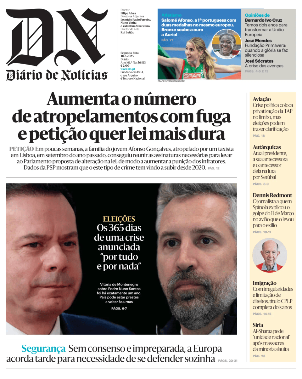 Prima-pagina-Diario de Noticias-edizione-di-oggi-20250310